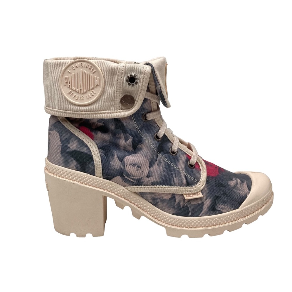 Palladium Floral Rose Baggy Heeled Ankle Boots Sz 9.5